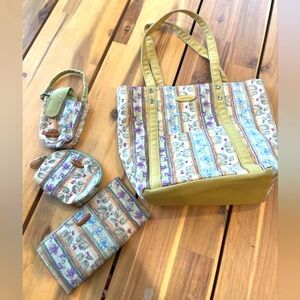 Longaberger Vintage Yellow Green Floral Patterned Tote Bag Wallet Pouch‎ Phone